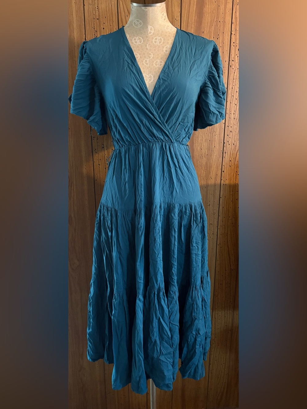 Petal & Pup Teal Wrap-Style Tiered Maxi Dress
